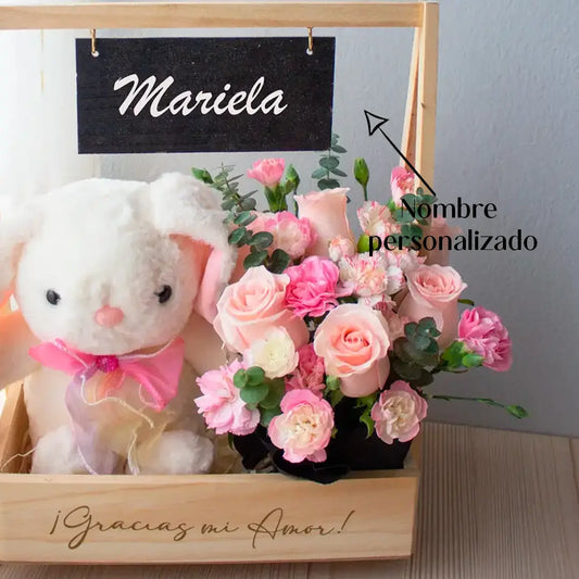 ARREGLO ROSAS CONEJITA LIA