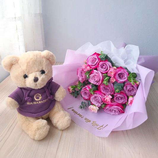 RAMO ROSAS LILA + PELUCHE
